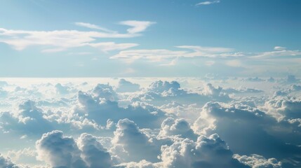 Aerial Views of the Blue Sky, White Cumulus Clouds and Sunny Day Landscape