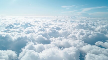 Aerial Views of the Blue Sky, White Cumulus Clouds and Sunny Day Landscape