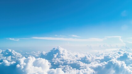 Aerial Views of the Blue Sky, White Cumulus Clouds and Sunny Day Landscape