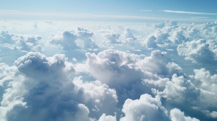 Aerial Views of the Blue Sky, White Cumulus Clouds and Sunny Day Landscape
