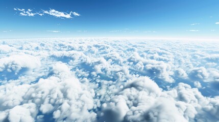 Aerial Views of the Blue Sky, White Cumulus Clouds and Sunny Day Landscape