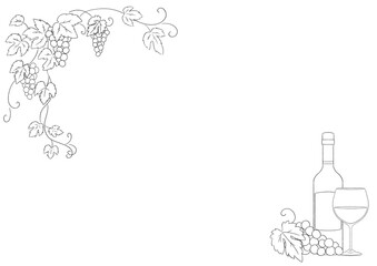 ワインの白黒フレーム