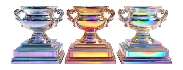 Elegant Trophy Awards in Various Metallic Finishes with Colorful Accents