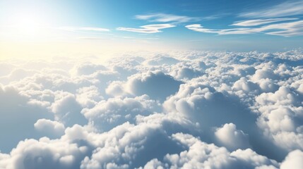 Aerial Views of the Blue Sky, White Cumulus Clouds and Sunny Day Landscape