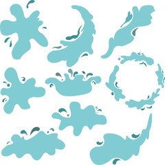 Vector water splash set with blue liquid drops and splatter shapes isolated on white background perfect for beverage design summer drink illustration cartoon effect and creative graphic projects