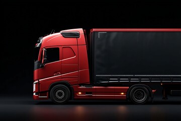Red Semi-trailer Truck with Black Tarped Trailer