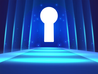 Artificial intelligence with Futuristic Glowing Key at the center and glowing light background vector design concept. AI technology for advance technology, robotics, automations, website, blockchain.