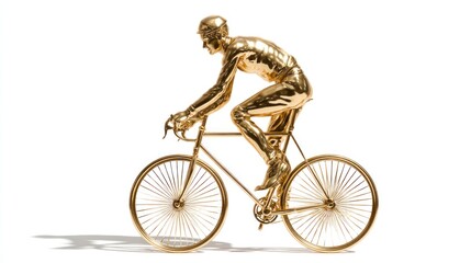 Golden Cyclist Statue Embodiment of Speed and Elegance on White Background