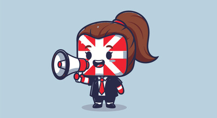 Cartoon Character with North Macedonia Flag and Megaphone.