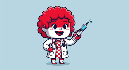 Cartoon Doctor Character with Indonesian Flag Design Holding Syringe.