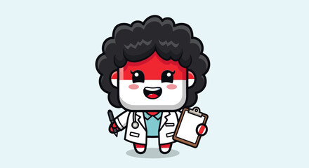 Cartoon Doctor Character with Indonesian Flag Design.
