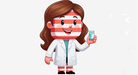 Cartoon Doctor Holding Medication with American Flag Pattern.