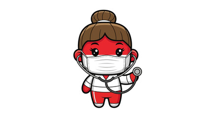Cartoon Nurse with Mask and Stethoscope Ready to Help.