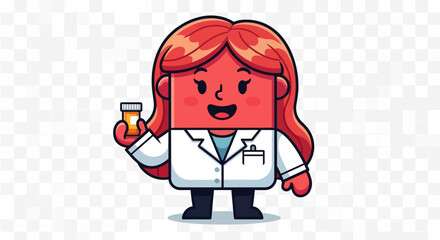 Cartoon Pharmacist Holding Pill Bottle Illustration.