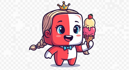 Cartoon Princess with Ice Cream A Sweet and Whimsical Character.