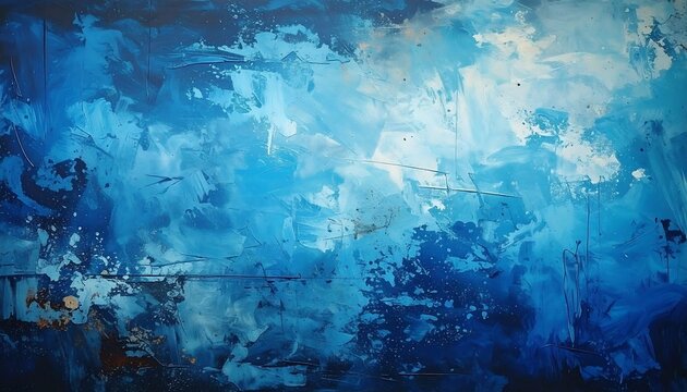 Abstract painting in shades of deep blue and white