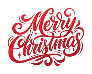 Merry Christmas hand-lettered typography, calligraphy style isolated on white background