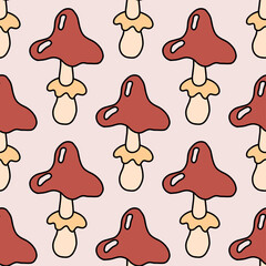 Autumn mushroom vector seamless pattern