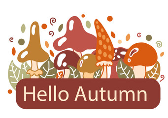 Autumn mushroom and leaf vector pattern