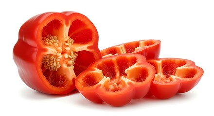 Red Bell Pepper Halves Fresh on White, Bright, Isolated