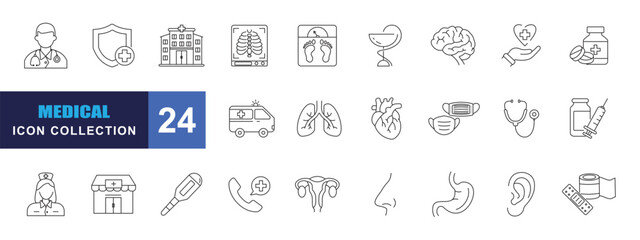 collection of medical icons, editable stroke.