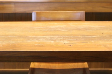 Wooden tables and chairs at the cafe