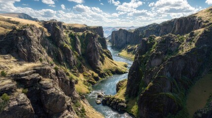 Fototapeta premium Scenic canyon landscape with river and cloudy sky