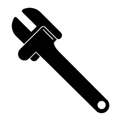 A minimalist silhouette of a pipe wrench, focusing only on the essential profile of the tool's head and handle