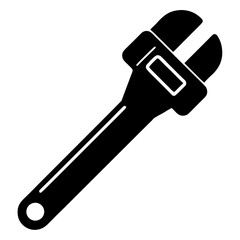 Offset Pipe Wrench Silhouette Vector Industrial Tool Illustration for Technical and Mechanical Designs
