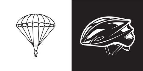 Minimalist Vector Illustrations of Parachute and Cycling Helmet for Outdoor Sports Safety