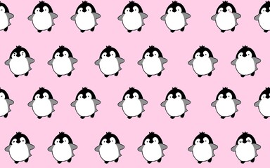 ペンギンのかわいい壁紙背景 イラスト シームレスパターン　ピンク