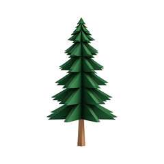 Fototapeta premium Cartoonish green pine tree with brown trunk on black background