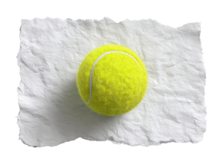 Tennis Ball on Textured Paper on PNG Background