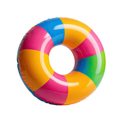Colorful inflatable ring buoy, vibrant segments, on a black background, summer fun