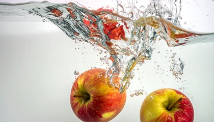 Apples Splashing into Water - A Refreshing and Vibrant Scene.