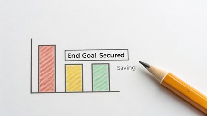 Colorful Bar Graph Illustrating Financial Goals with Saving Progress and a Pencil on a Light Background