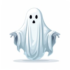 an AI Image Generator, Illustration of a Friendly Ghost in a White Sheet Costume Floating