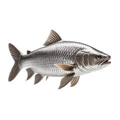 Silver fish illustration against black background, detailed scales and fins