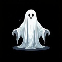 an AI Image Generator, Illustration of a Friendly Ghost in a White Sheet Costume Floating