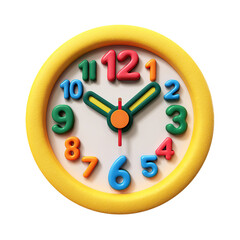 Colorful Clock with Time, Yellow, White, and Isolated.