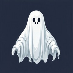 an AI Image Generator, Illustration of a Friendly Ghost in a White Sheet Costume Floating
