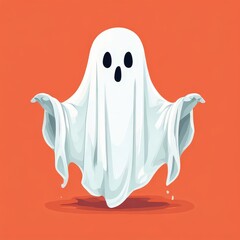 an AI Image Generator, Illustration of a Friendly Ghost in a White Sheet Costume Floating