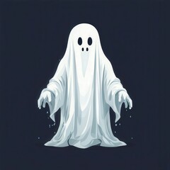 an AI Image Generator, Illustration of a Friendly Ghost in a White Sheet Costume Floating