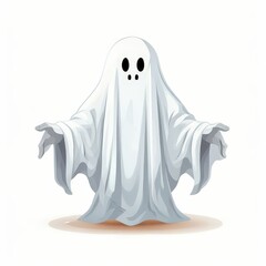 an AI Image Generator, Illustration of a Friendly Ghost in a White Sheet Costume Floating