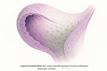 Microscopic view of human decidua with leukocyte infiltration, anatomical illustration