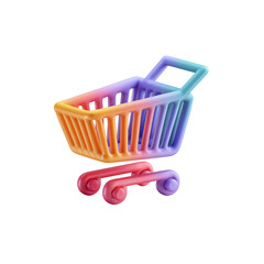 Colorful 3D Shopping Cart Icon Isolated on Black Background.