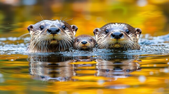 Playful otters swimming together natural habitat wildlife photography tranquil river environment close-up view family bonding