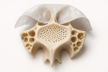 Detailed model of the human cochlea and auditory nerve, illustrating intricate structure and pathways for hearing.