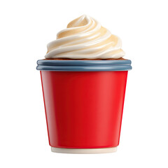 Coffee Cup with Cream with Drink, Red Cup, Whipped Cream, and Isolated.
