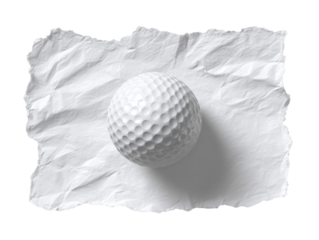 Golf Ball on White Crumpled Paper Sheet Transparent PNG Background